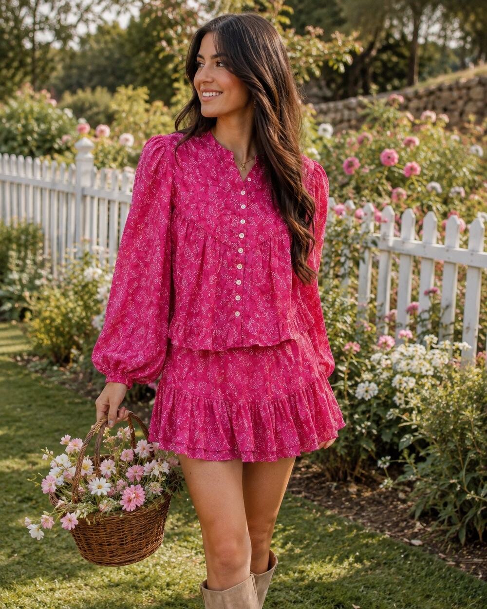 Isabel Marant Etoile NWT 100% Cotton Pink Floral Top Shorts Set Size FR 34 XS